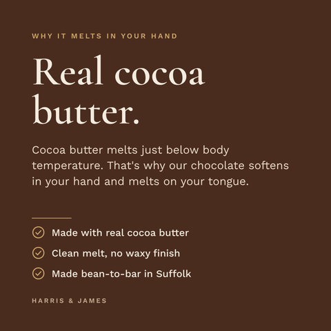 Made with real cocoa butter - melts just below body temperature